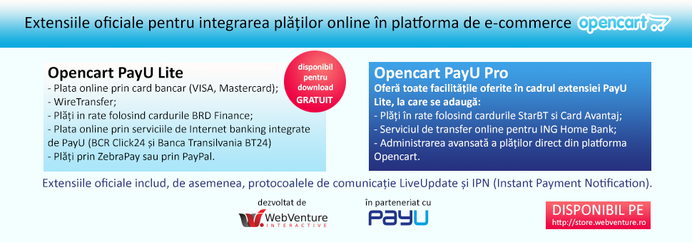 Implementarea plăților cu cardul – acum gratuită pentru magazinele online construite pe platforma Opencart